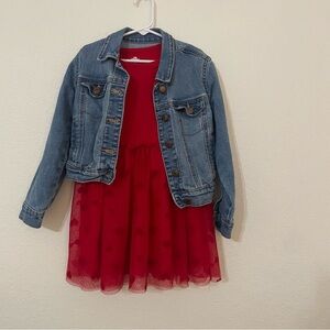 Old Navy Stylish Denim Jacket with Red Dress for Kids size 5, 6-7 outfit bundle